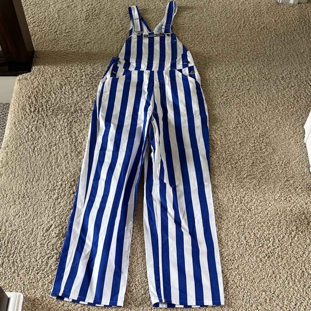 Game Bibs Blue and White Vertical Stripe Overalls Kentucky